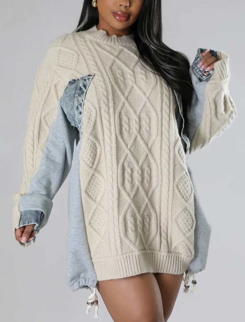 Thick drawstring frenum temperament pullover sweater