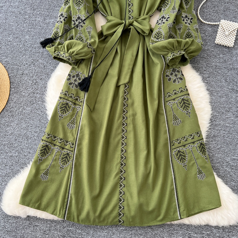 National style lantern sleeve travel loose dress for women