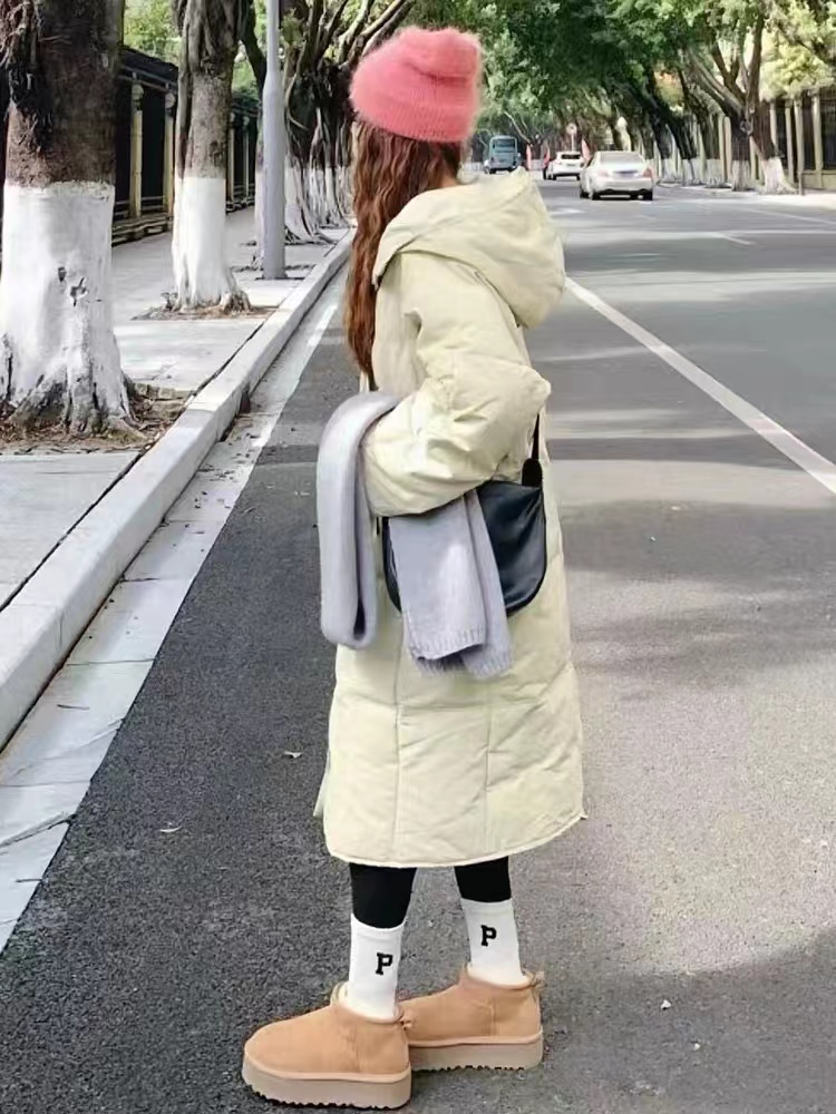 Winter exceed knee coat small fellow hooded down coat for women