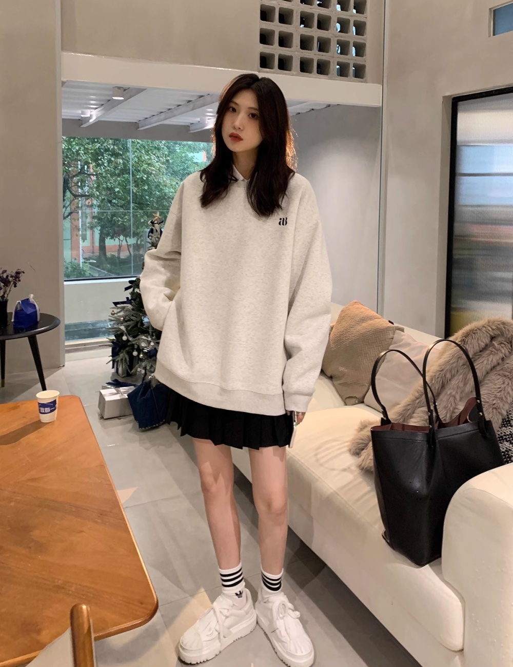 Autumn and winter niche hoodie round neck coat for women