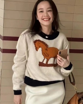 Korean style pony autumn tops lovely pattern sweater