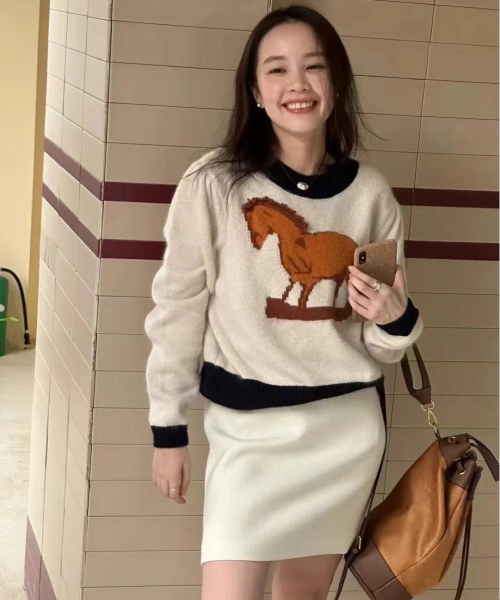 Korean style pony autumn tops lovely pattern sweater