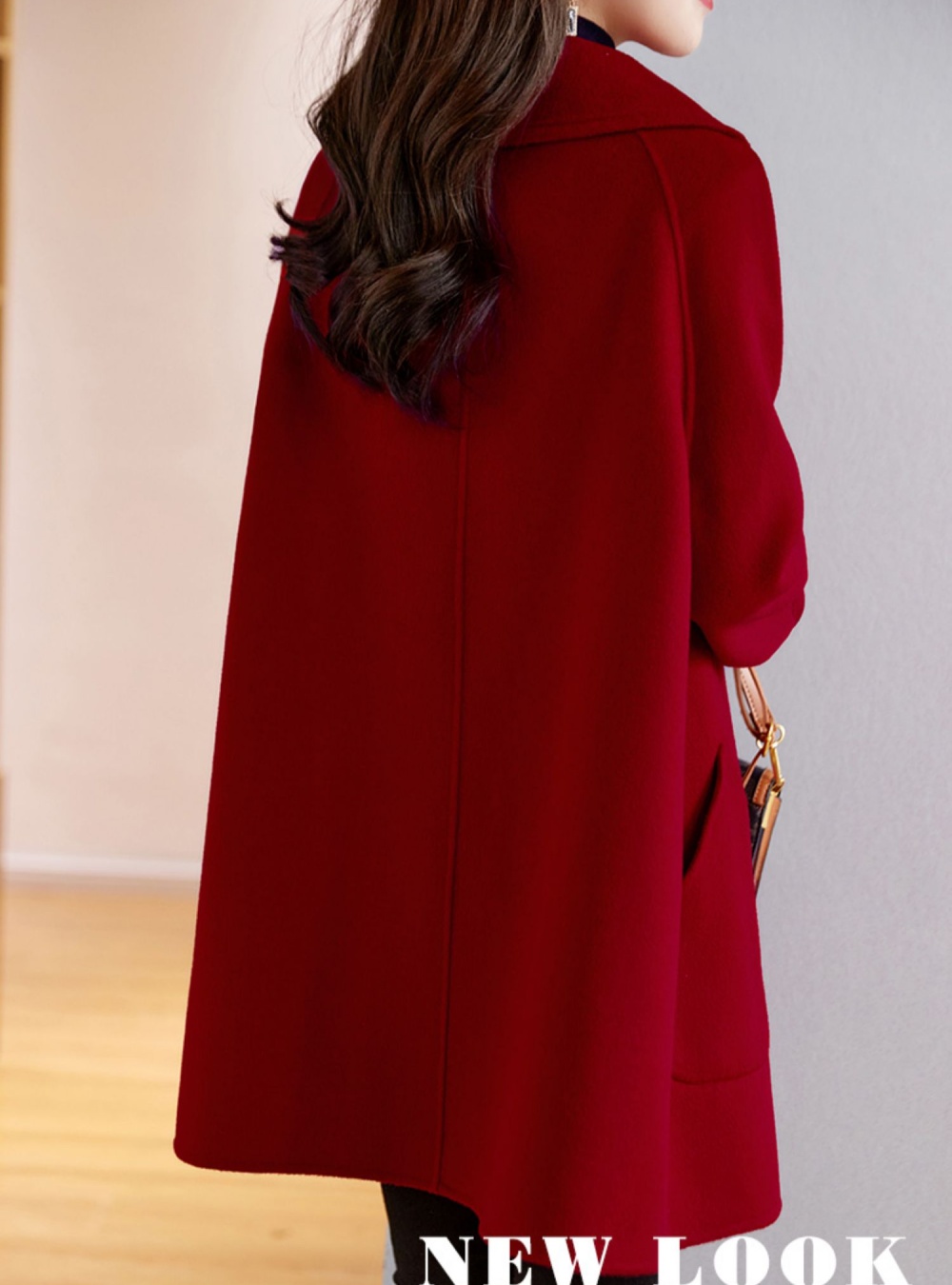 Woolen A-line woolen coat red coat for women