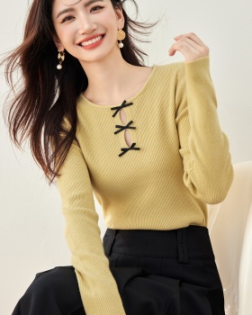 Bow long sleeve hollow chanelstyle sweater