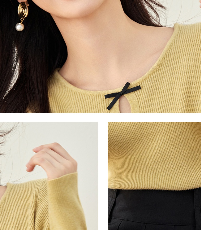 Bow long sleeve hollow chanelstyle sweater