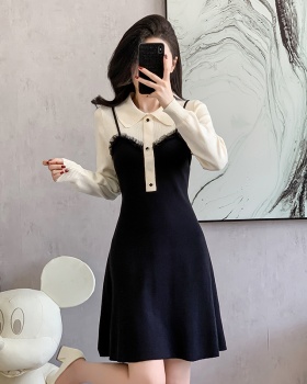 Mixed colors Korean style sweater doll collar dress