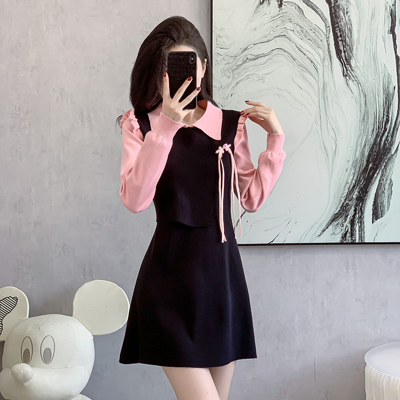 Slim knitted sweater doll collar sweet dress