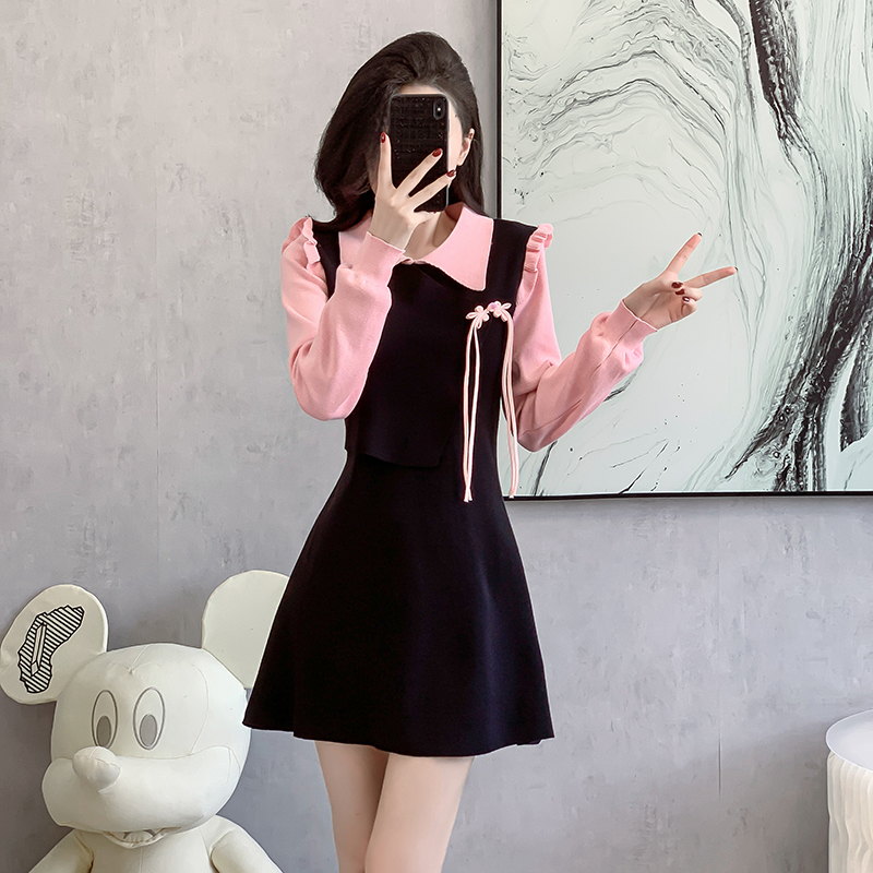 Slim knitted sweater doll collar sweet dress