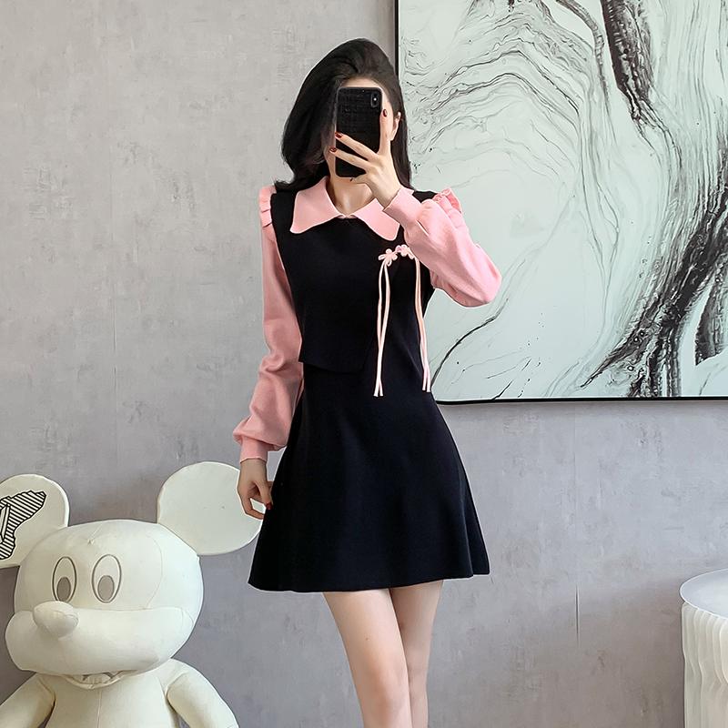 Slim knitted sweater doll collar sweet dress