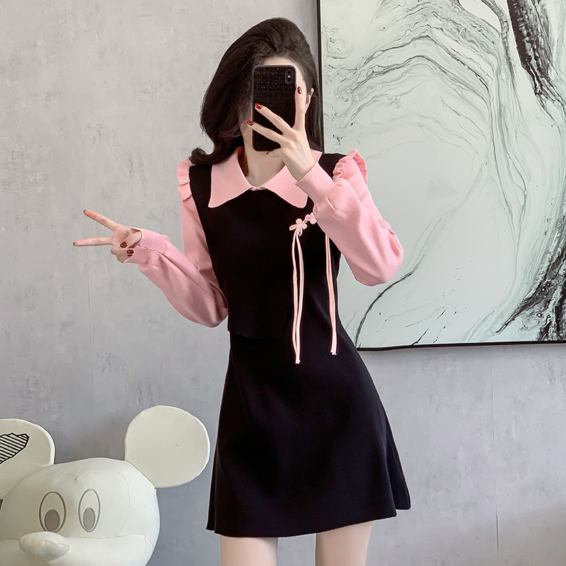 Slim knitted sweater doll collar sweet dress