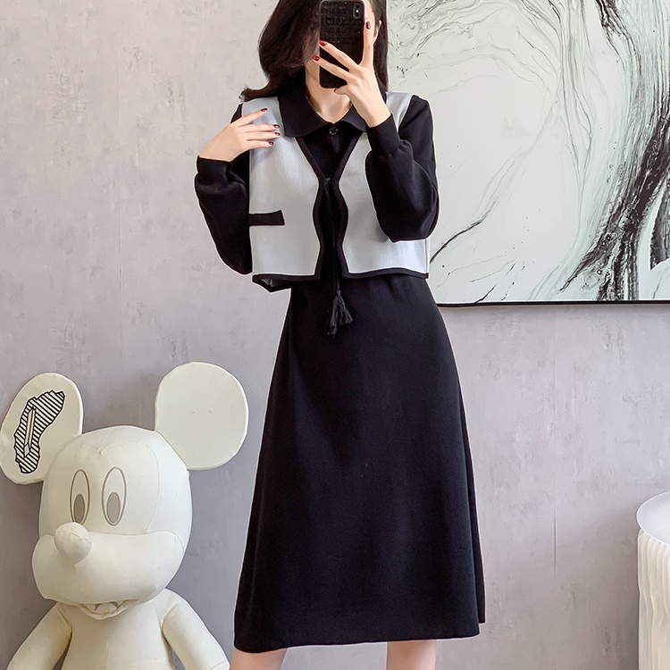 Show young chanelstyle waistcoat A-line dress 2pcs set