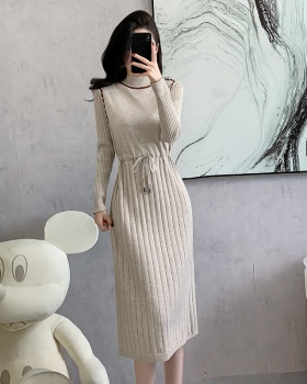 Knitted drawstring beading dress Korean style bottoming sweater