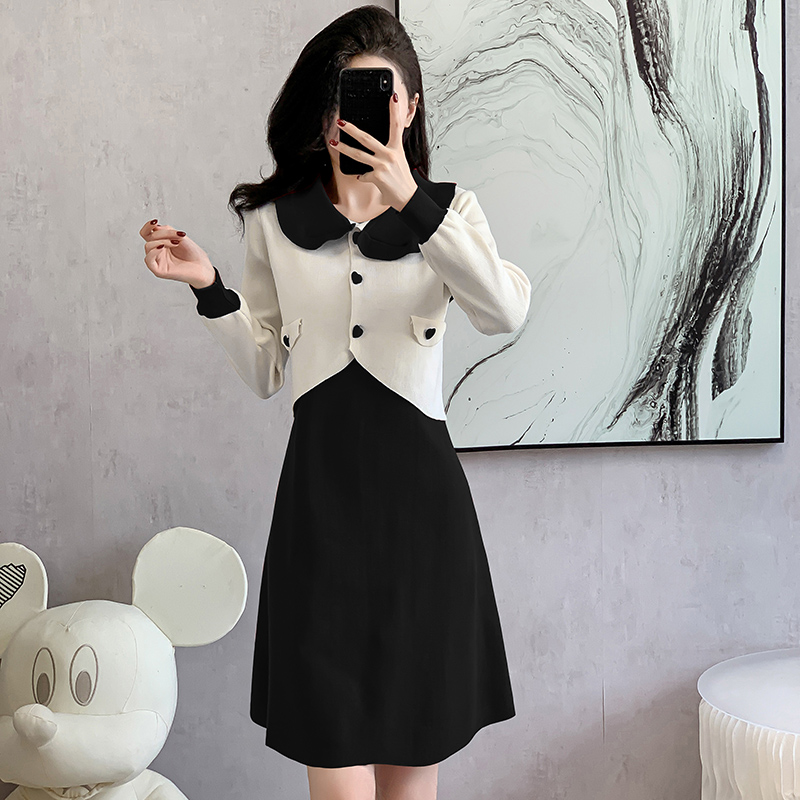 Doll collar dress knitted sweater dress for women