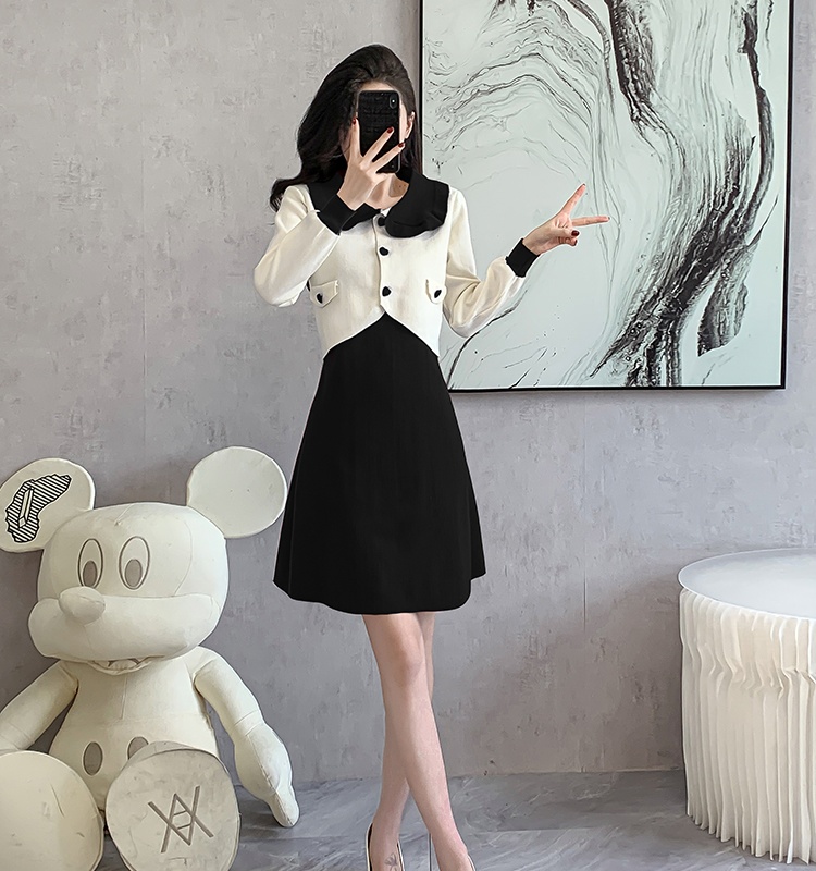 Doll collar dress knitted sweater dress for women