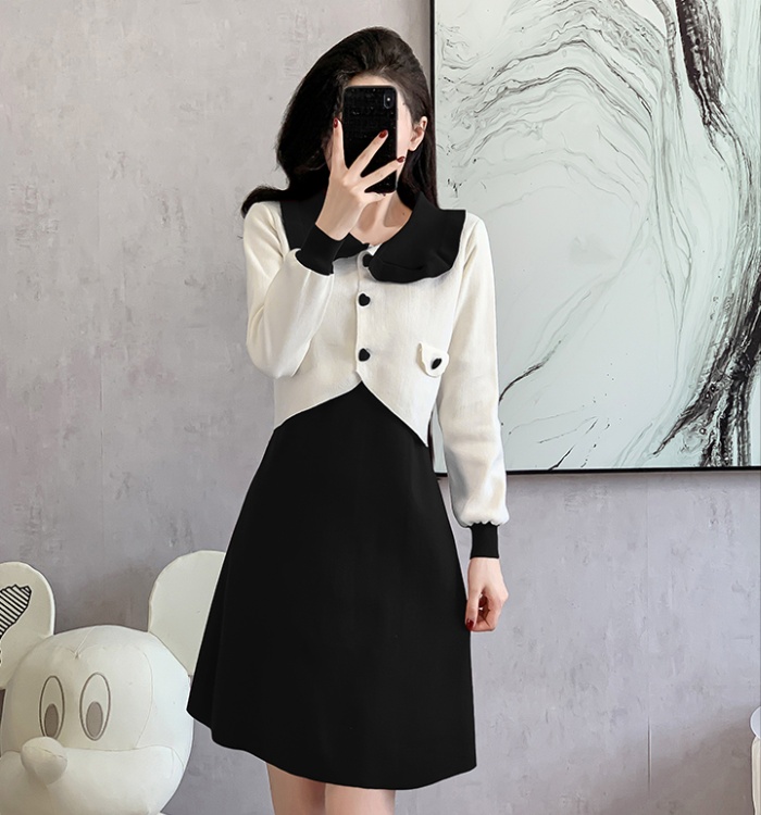 Doll collar dress knitted sweater dress for women