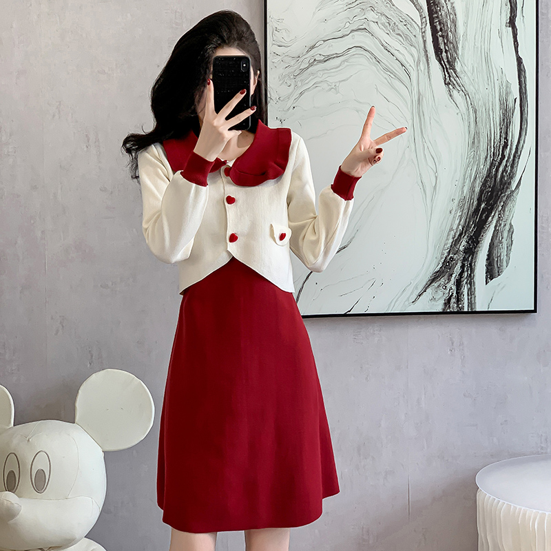 Doll collar dress knitted sweater dress for women