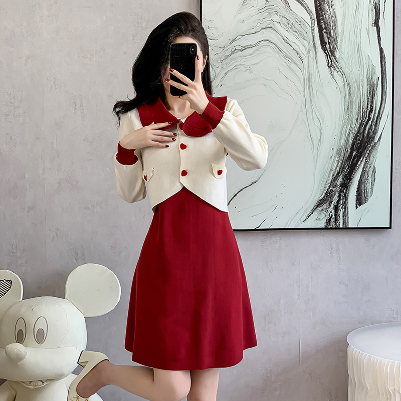 Doll collar dress knitted sweater dress for women