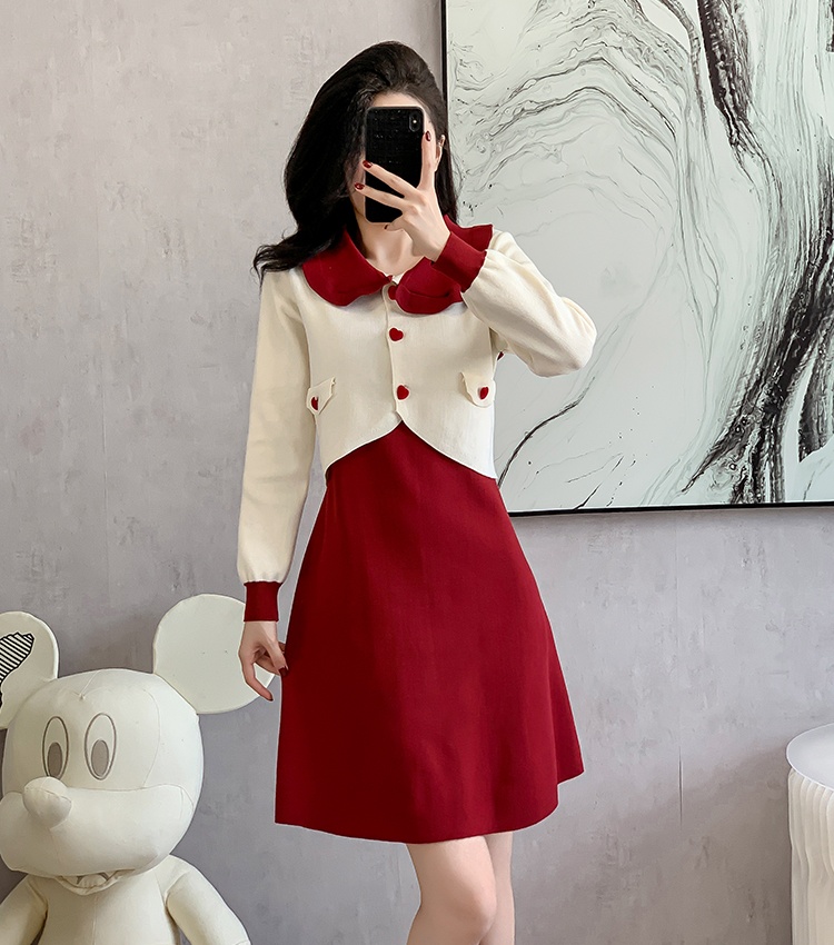 Doll collar dress knitted sweater dress for women