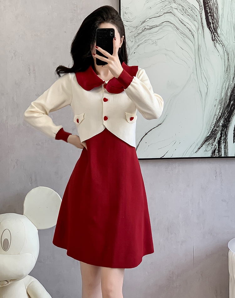 Doll collar dress knitted sweater dress for women