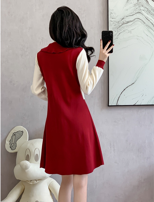 Doll collar dress knitted sweater dress for women