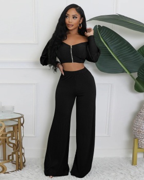 Navel pit stripe wide leg pants a set for women