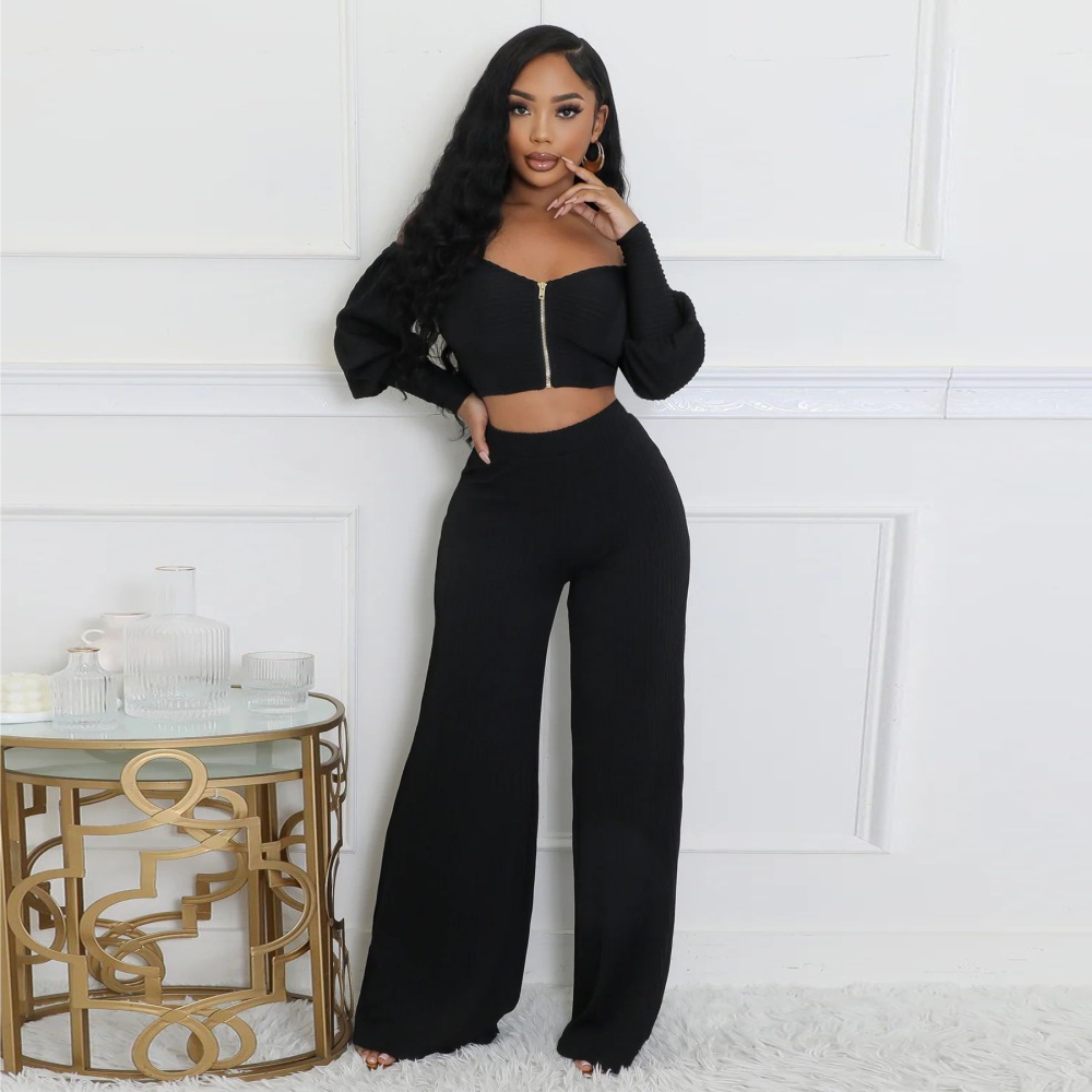 Navel pit stripe wide leg pants a set for women