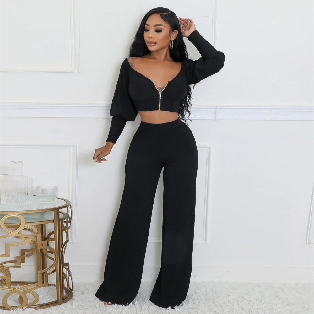 Navel pit stripe wide leg pants a set for women