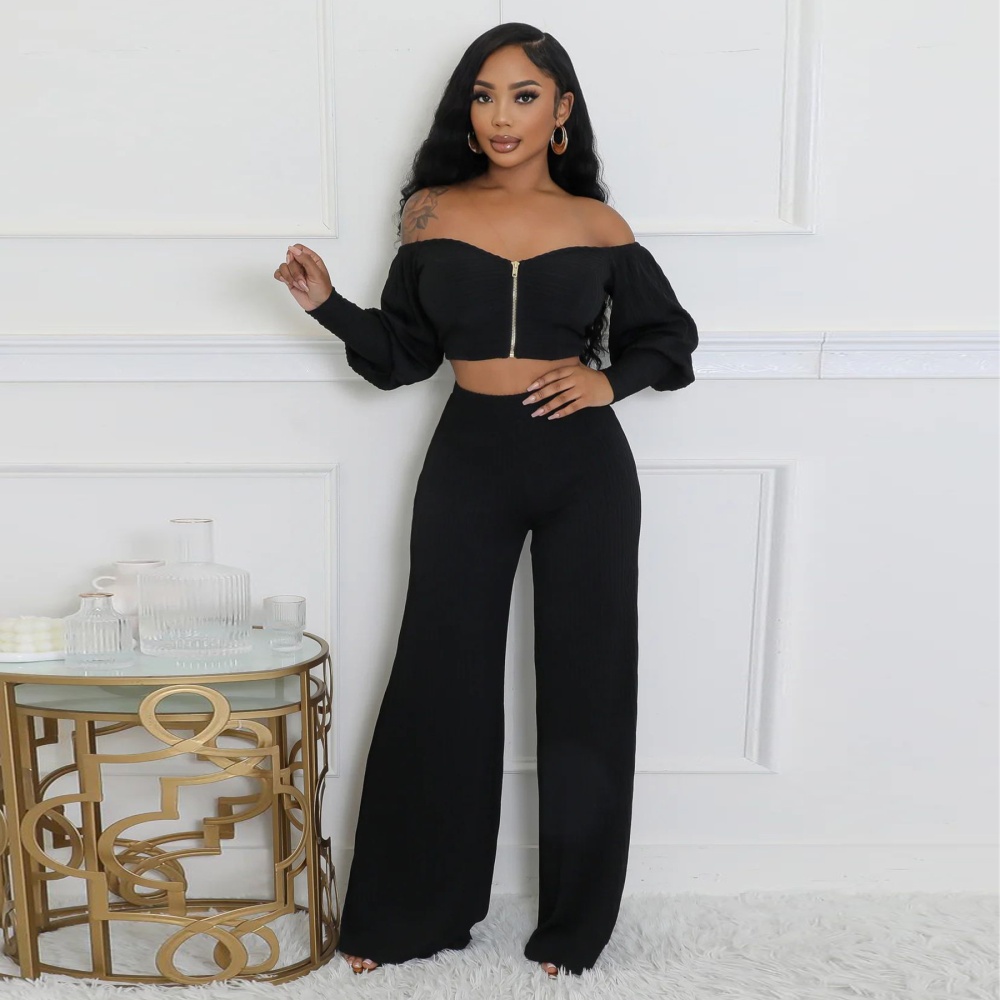 Navel pit stripe wide leg pants a set for women