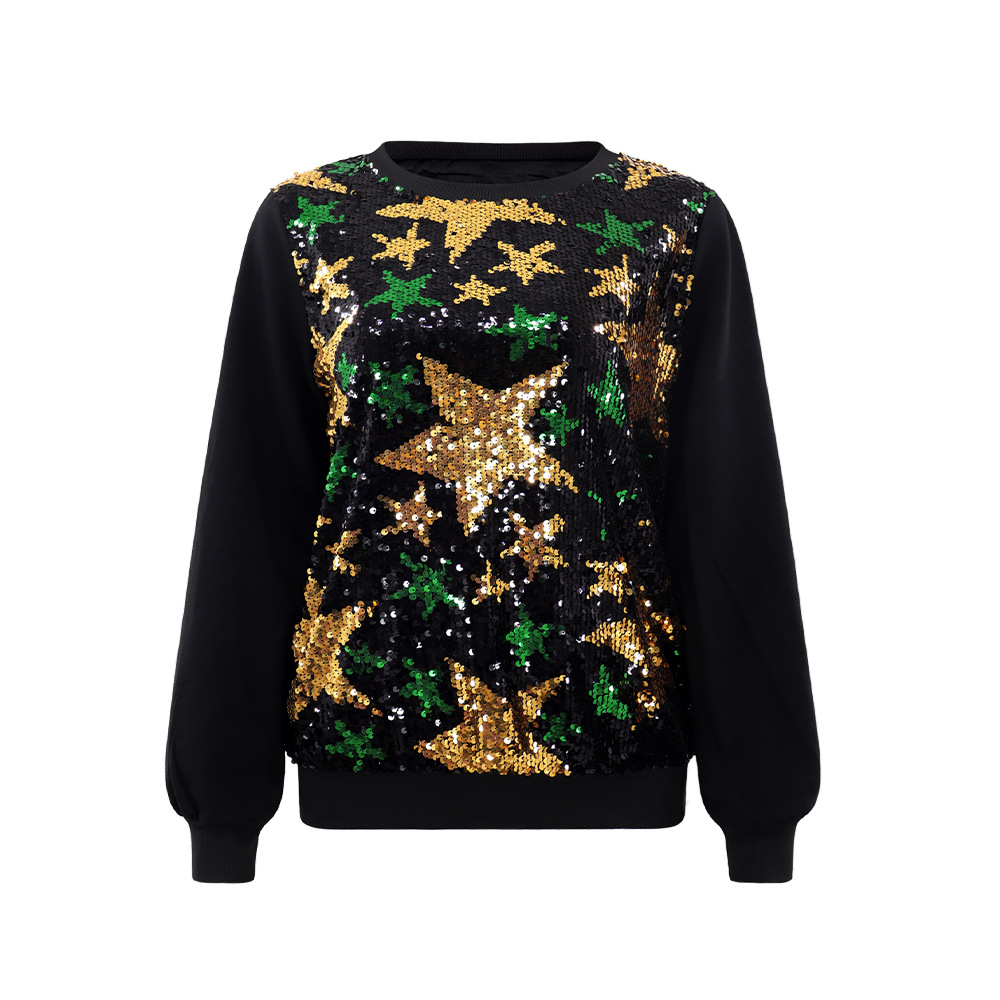 Star party hoodie sequins pattern tops for women