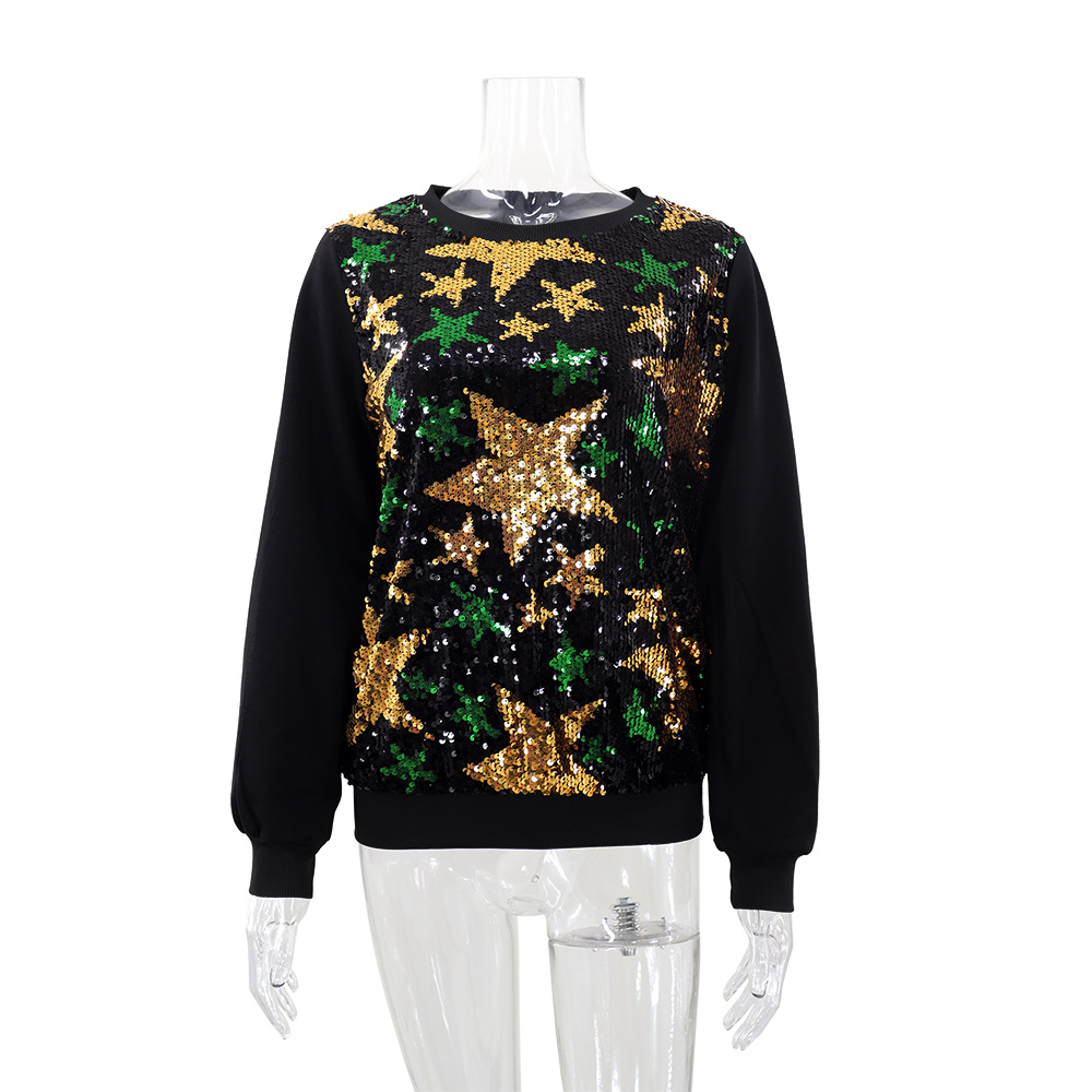 Star party hoodie sequins pattern tops for women