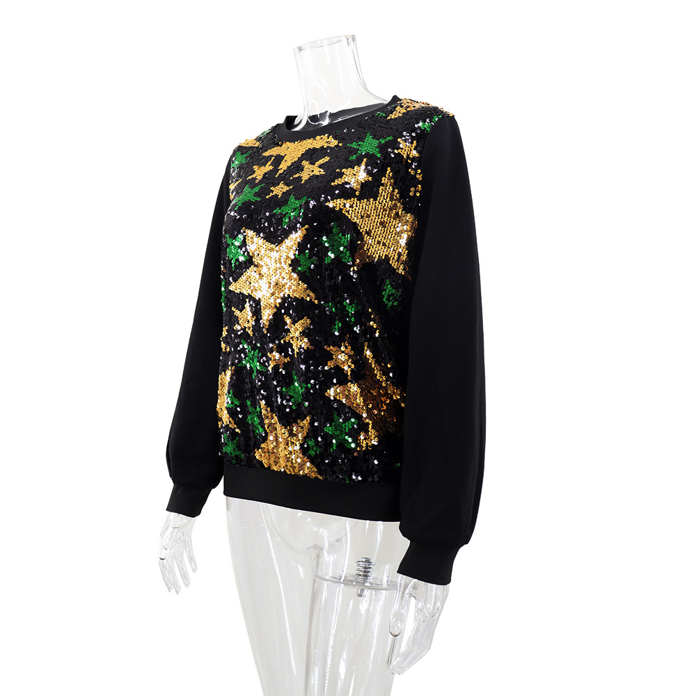 Star party hoodie sequins pattern tops for women