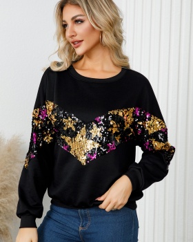 Autumn and winter long sleeve tops round neck ornament hoodie