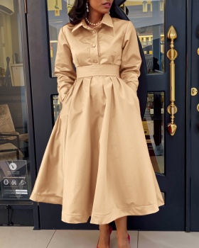 Pure European style autumn A-line lapel big skirt dress