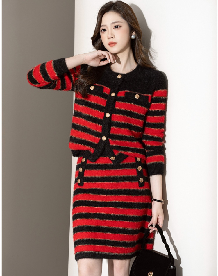 Knitted cardigan skirt 2pcs set for women