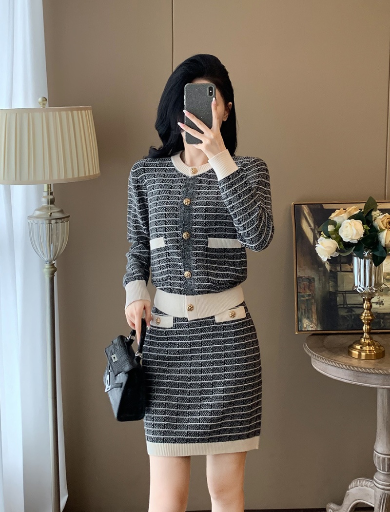 Fashion cardigan chanelstyle skirt 2pcs set for women