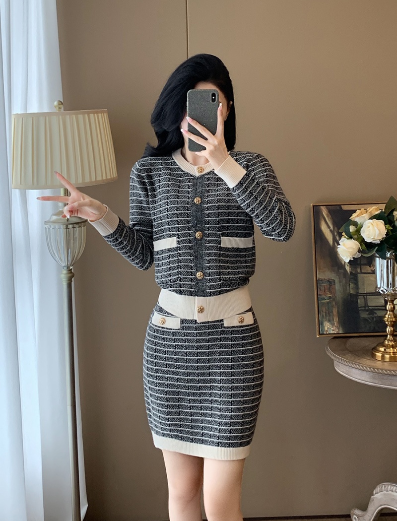 Fashion cardigan chanelstyle skirt 2pcs set for women