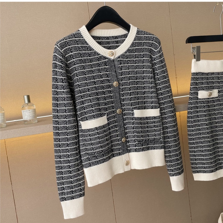 Fashion cardigan chanelstyle skirt 2pcs set for women