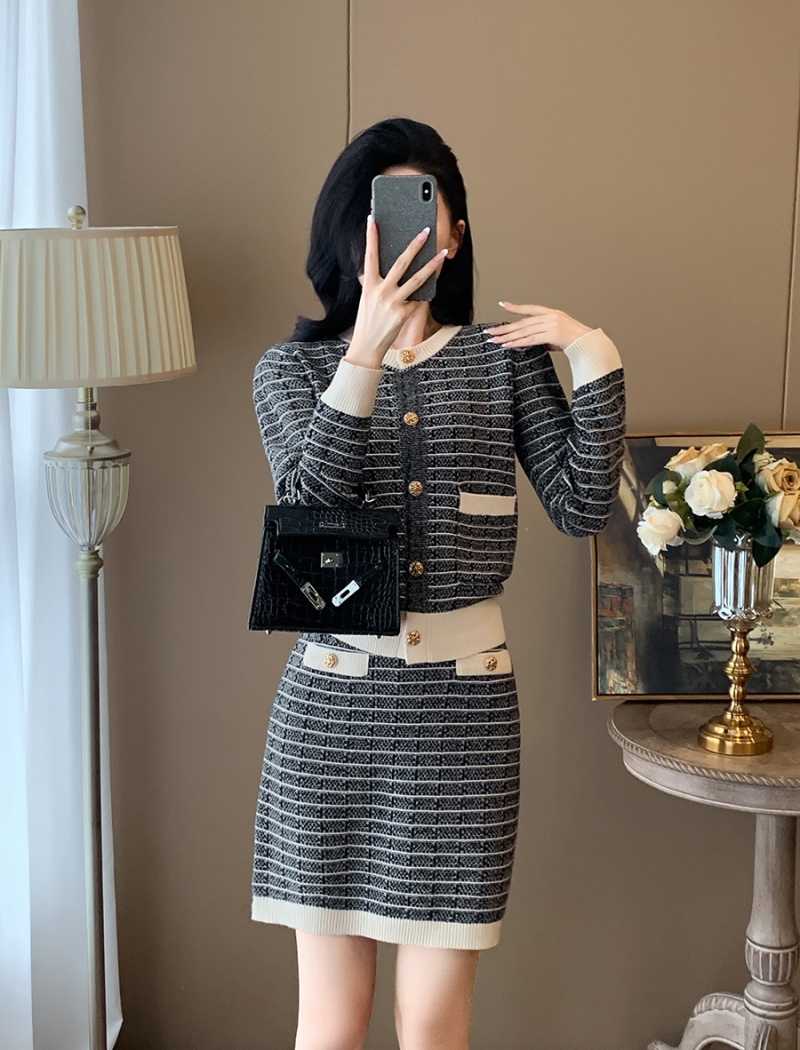 Fashion cardigan chanelstyle skirt 2pcs set for women