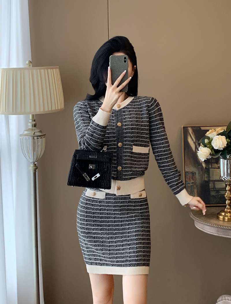 Fashion cardigan chanelstyle skirt 2pcs set for women