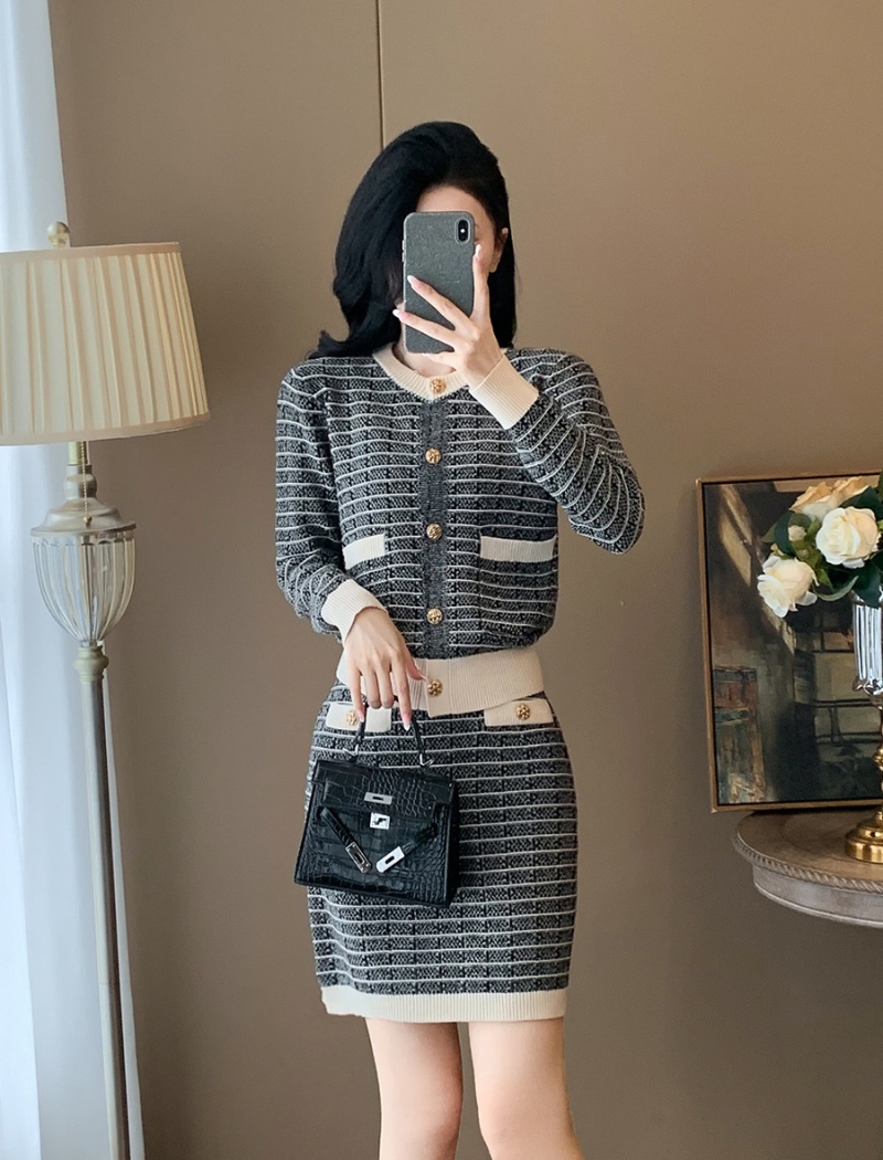 Fashion cardigan chanelstyle skirt 2pcs set for women