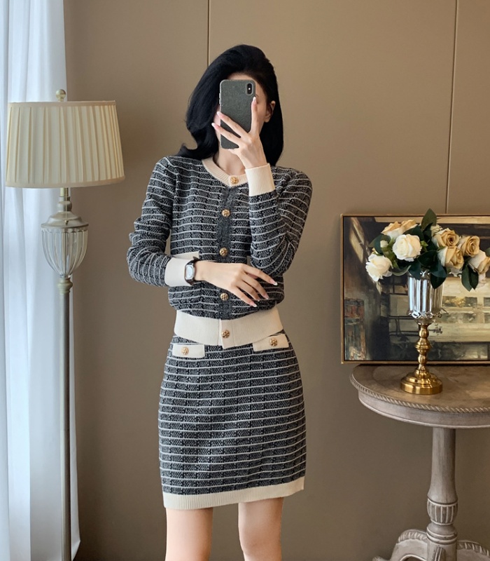 Fashion cardigan chanelstyle skirt 2pcs set for women