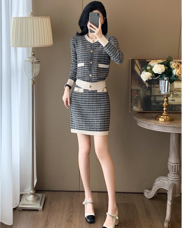 Fashion cardigan chanelstyle skirt 2pcs set for women