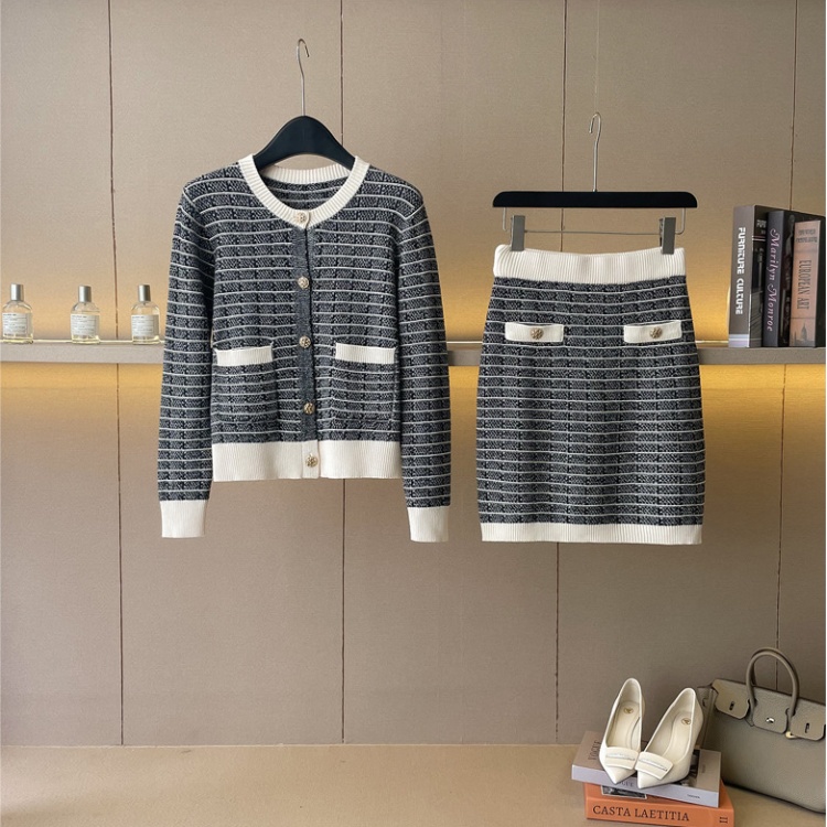 Fashion cardigan chanelstyle skirt 2pcs set for women