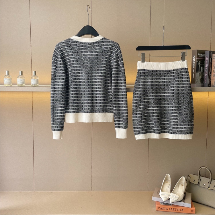 Fashion cardigan chanelstyle skirt 2pcs set for women