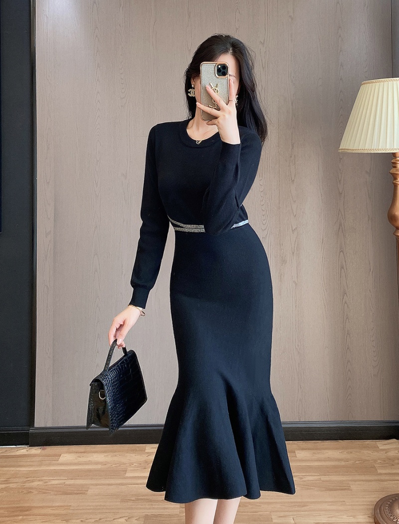 Long mermaid long sleeve knitted ladies dress for women