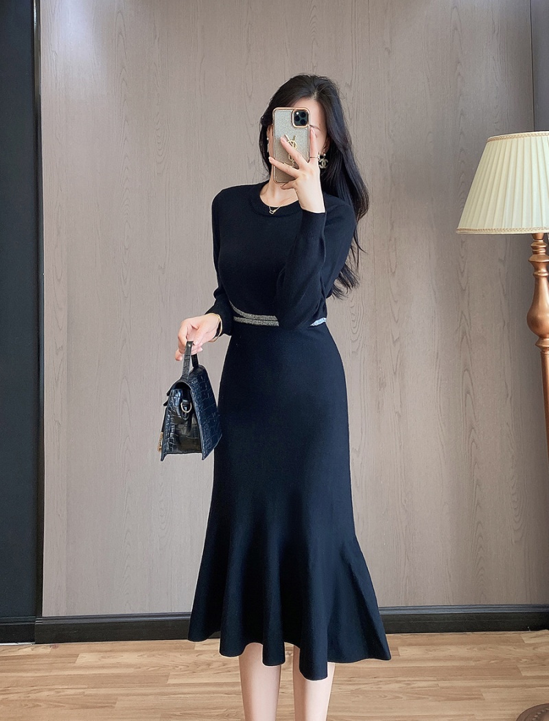 Long mermaid long sleeve knitted ladies dress for women