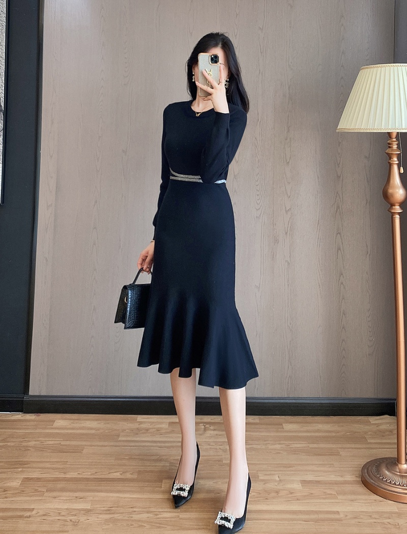 Long mermaid long sleeve knitted ladies dress for women