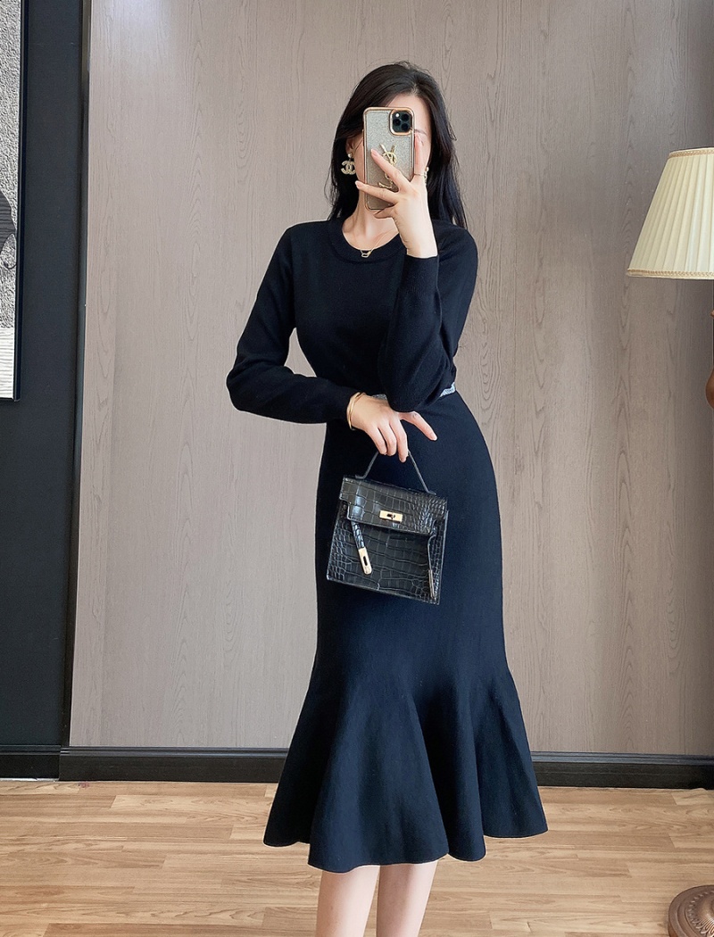 Long mermaid long sleeve knitted ladies dress for women