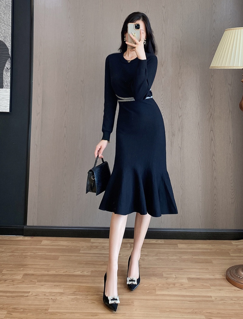 Long mermaid long sleeve knitted ladies dress for women