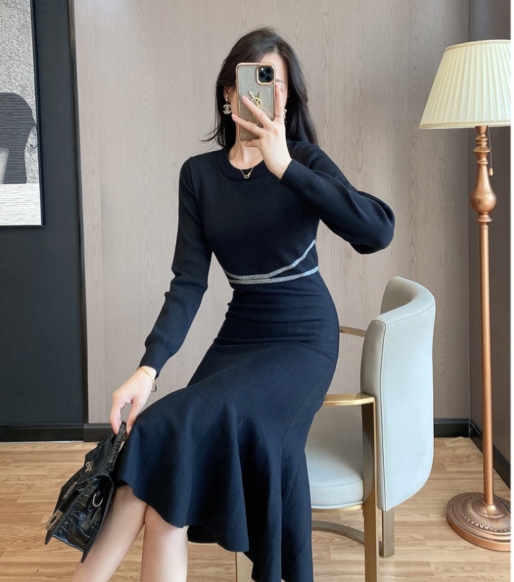 Long mermaid long sleeve knitted ladies dress for women